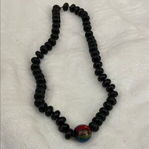 Black Beaded Necklace with Multicolor Accent